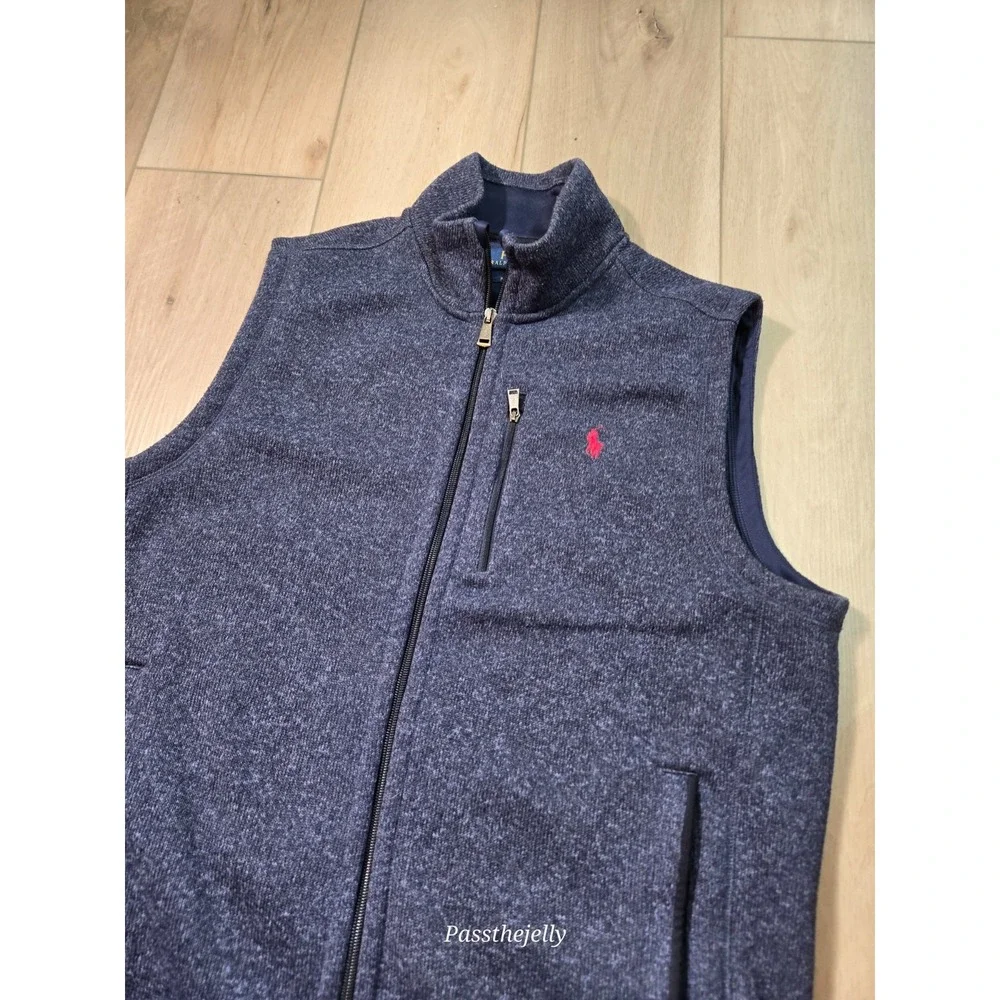 Polo Ralph Lauren Vest Men's Large Fleece Lined Blue Full Zip Outdoor Hike Golf